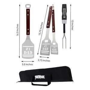 BBQ Grill Set, Dad,Silver&Brown, W/Carrying Case, 4Piece, Multipurposes